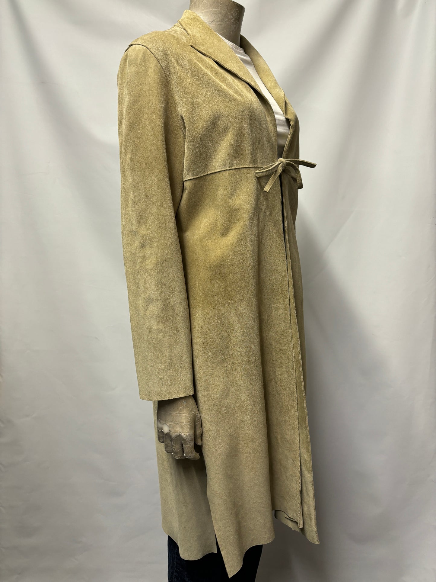 Anna Vintage Beige Real Suede Duster Coat Small