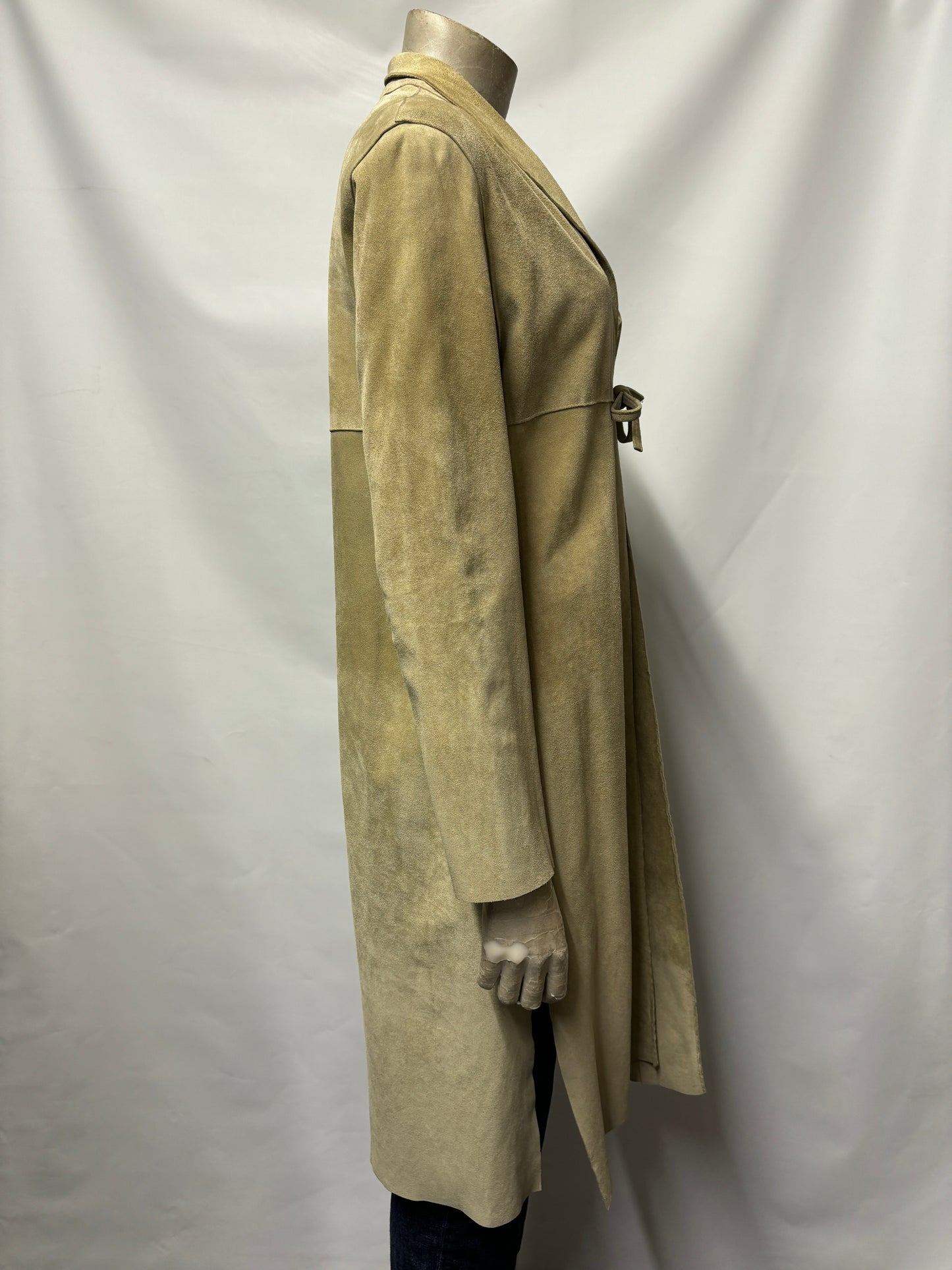 Anna Vintage Beige Real Suede Duster Coat Small