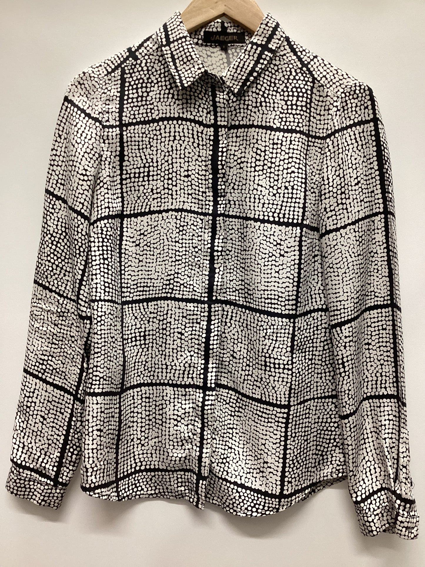 Jaeger 100% Silk Black and White Shirt Size 8