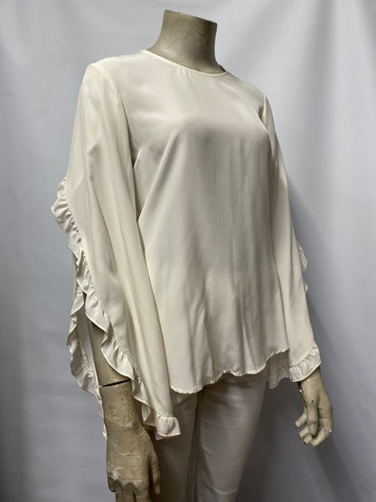 A.L.C Cream Silk Ruffle Sleeve Blouse 2/Small