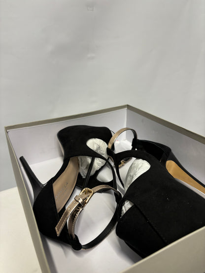 Carvela Kurt Geiger Black Suede High Platform Strap Heels 7 BNIB