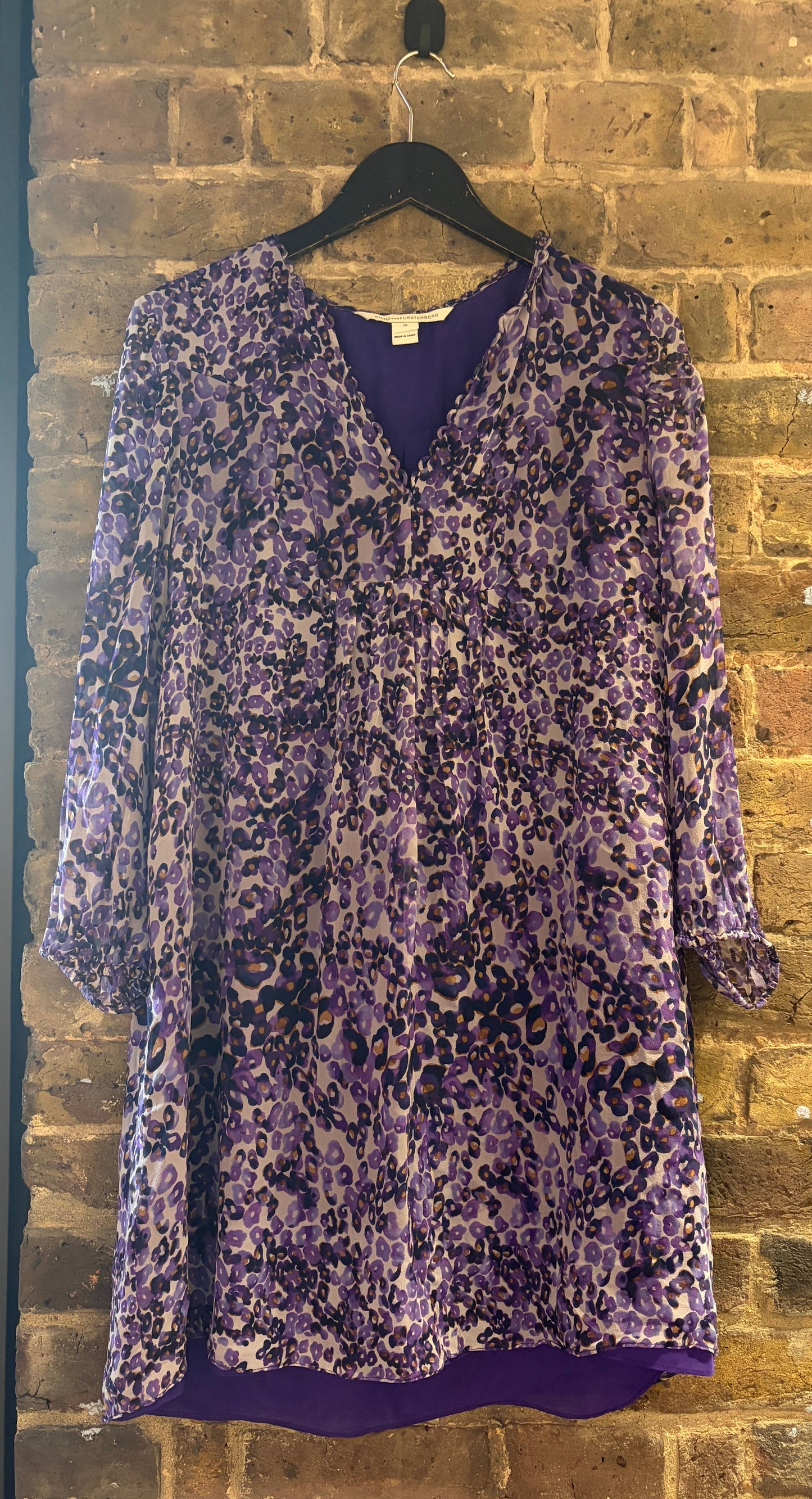 Diane Von Furstenberg Purple Silk Blouse Dress, Size 10