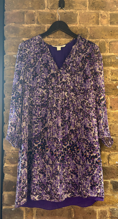 Diane Von Furstenberg Purple Silk Blouse Dress, Size 10
