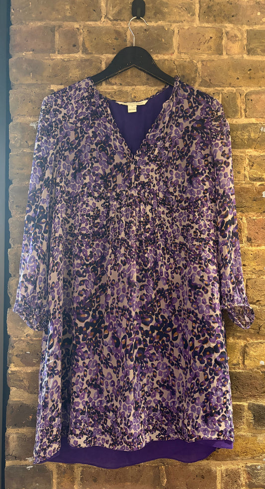 Diane Von Furstenberg Purple Silk Blouse Dress, Size 10