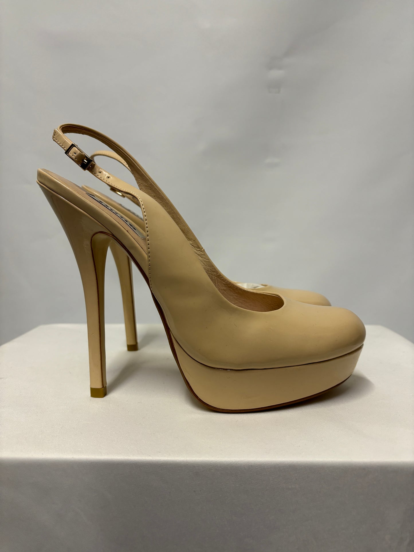 Dune Cream Patent Leather Platform Slingback Heels 7