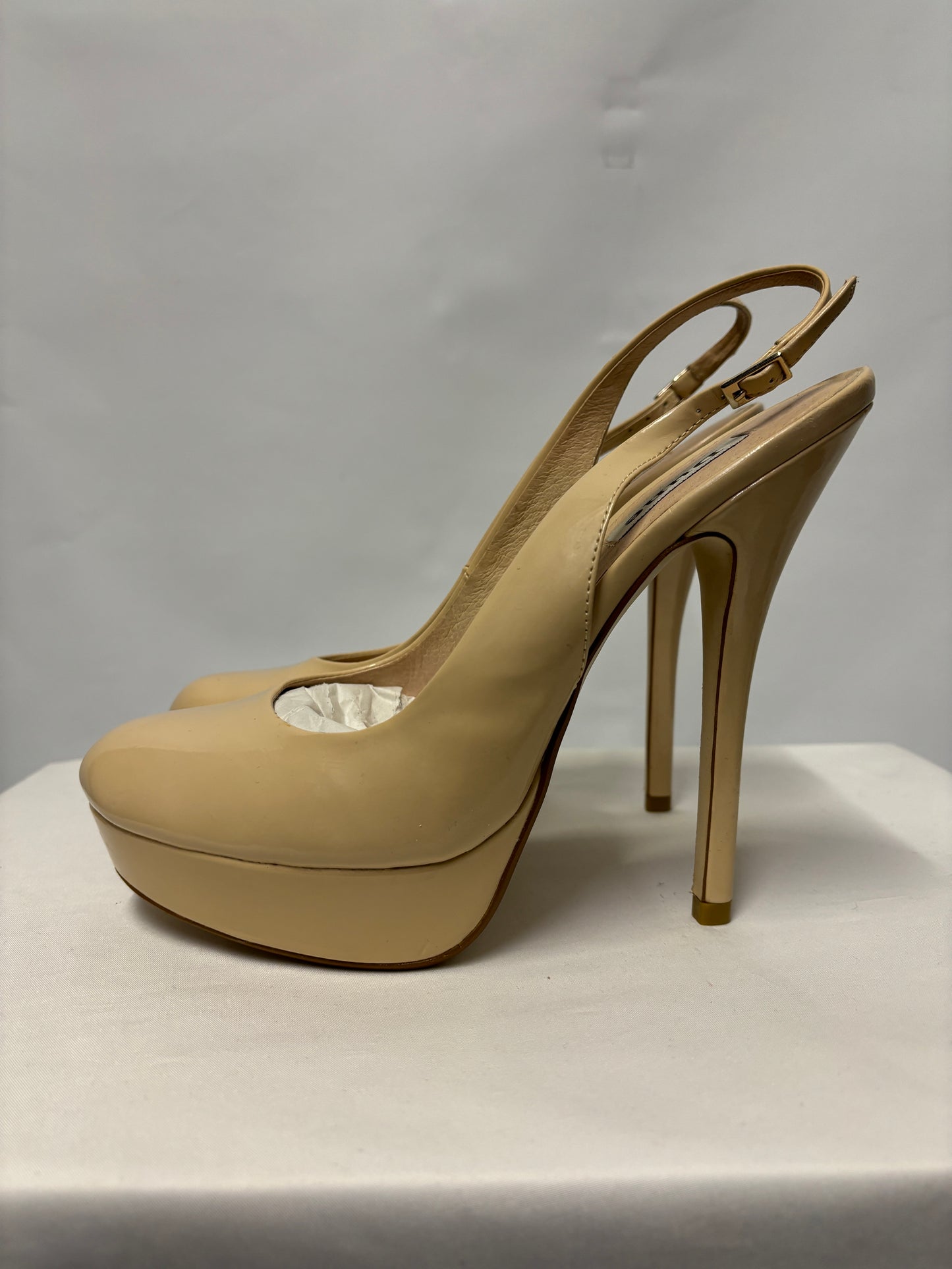 Dune Cream Patent Leather Platform Slingback Heels 7