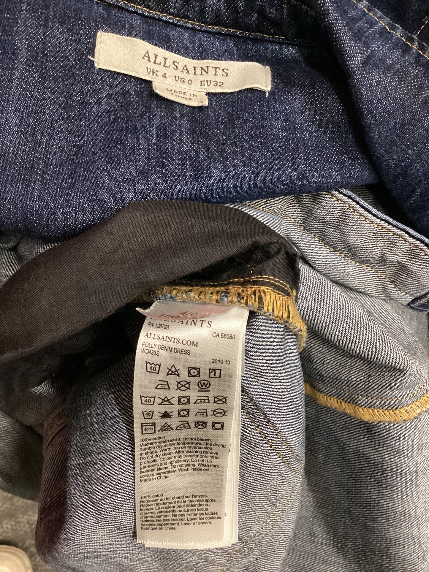 AllSaints Polly Blue Denim Dress Size 4