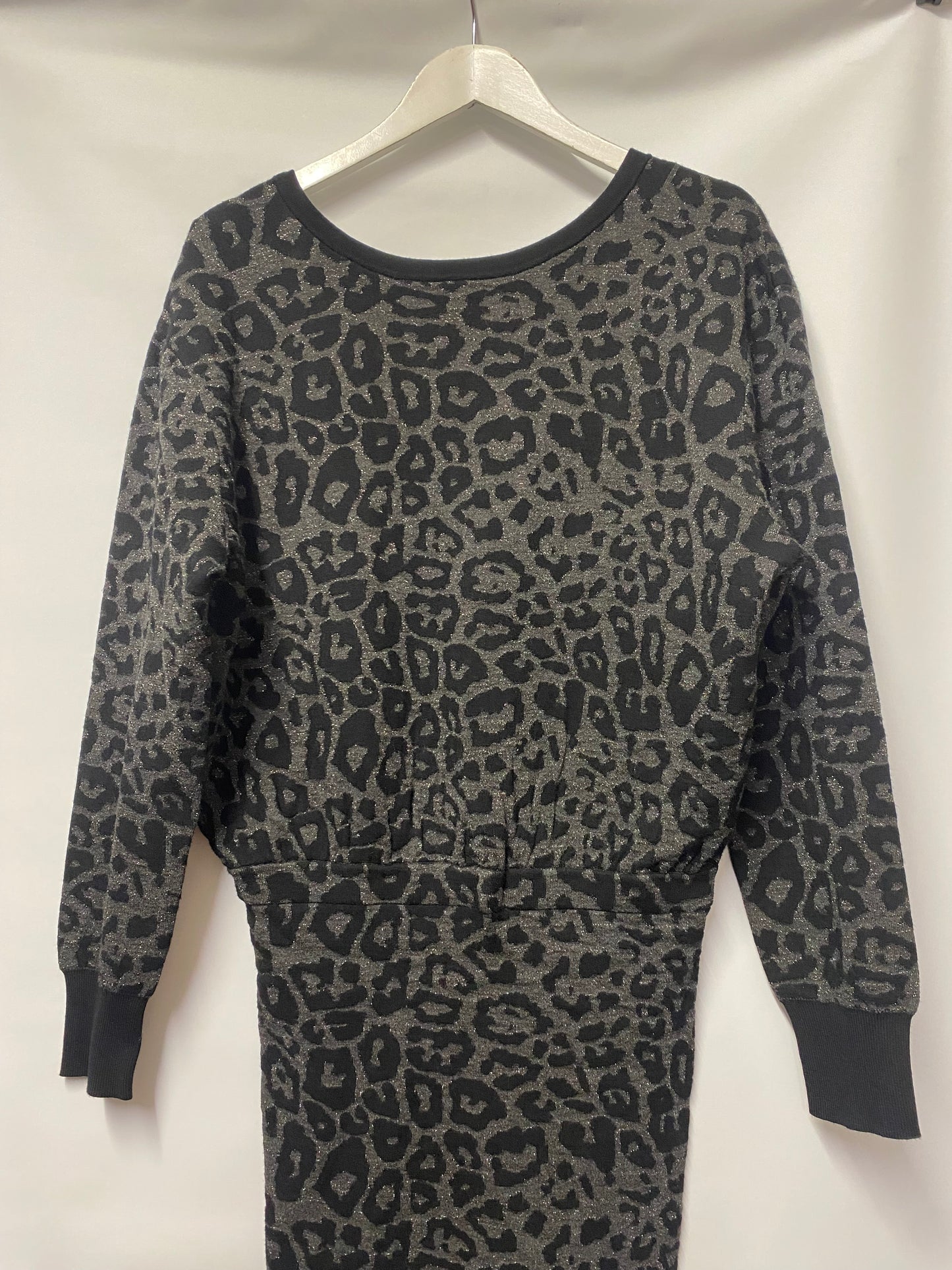 AllSaints Grey Sparkly Leopard Print Knit Dress Medium