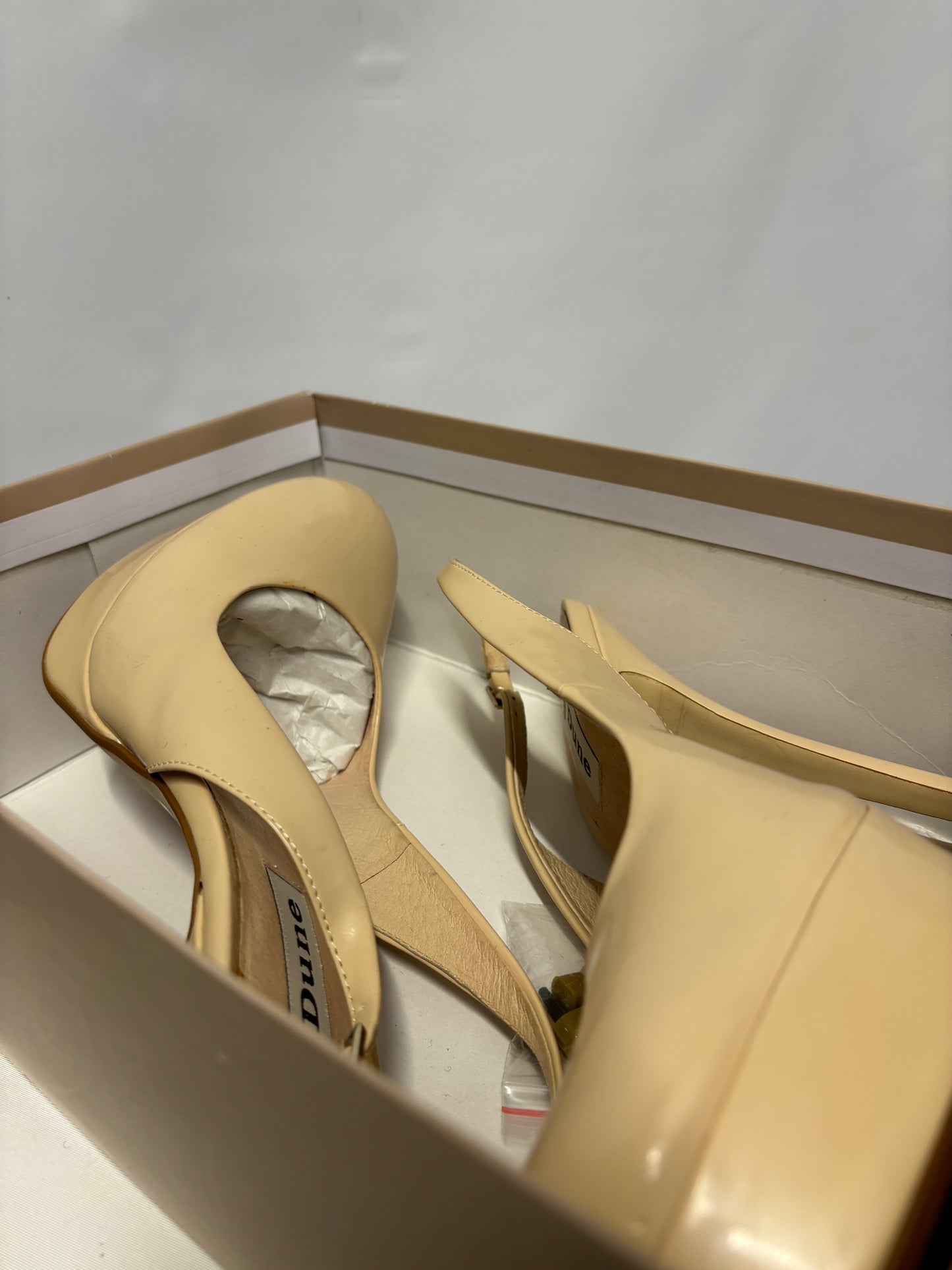 Dune Cream Patent Leather Platform Slingback Heels 7