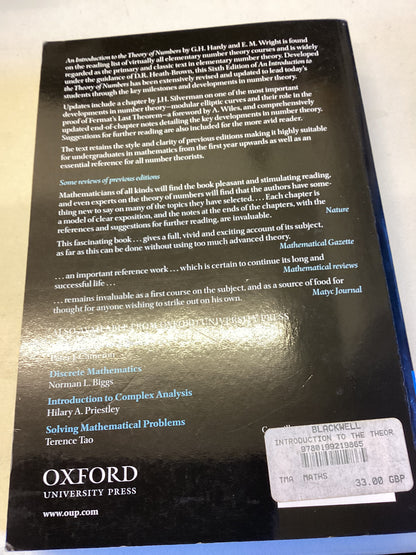 An Introduction To The Theory of Numbers Sixth Edition G H Hardy and E M Wright