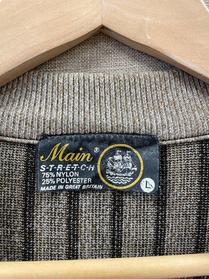 Vintage Main Stretch Beige & Brown Striped Cardigan Large