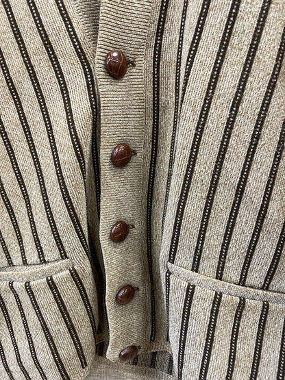 Vintage Main Stretch Beige & Brown Striped Cardigan Large