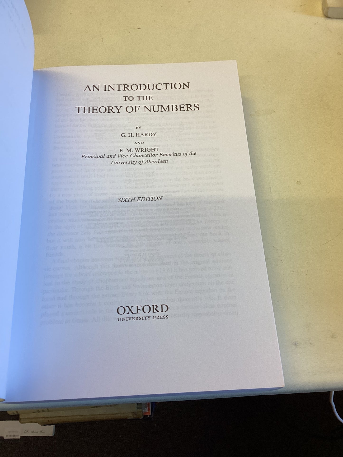 An Introduction To The Theory of Numbers Sixth Edition G H Hardy and E M Wright