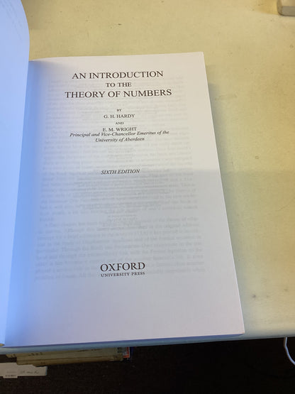 An Introduction To The Theory of Numbers Sixth Edition G H Hardy and E M Wright