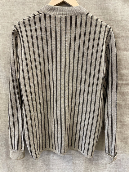 Vintage Main Stretch Beige & Brown Striped Cardigan Large