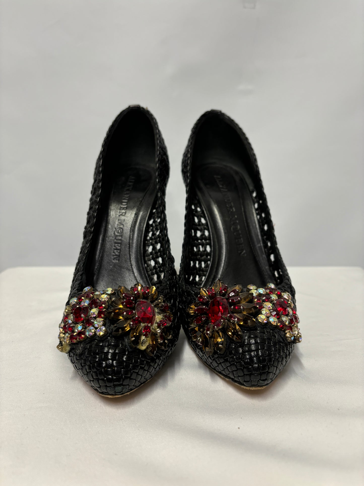 Alexander Mcqueen Black Leather Woven Stiletto Heels 3