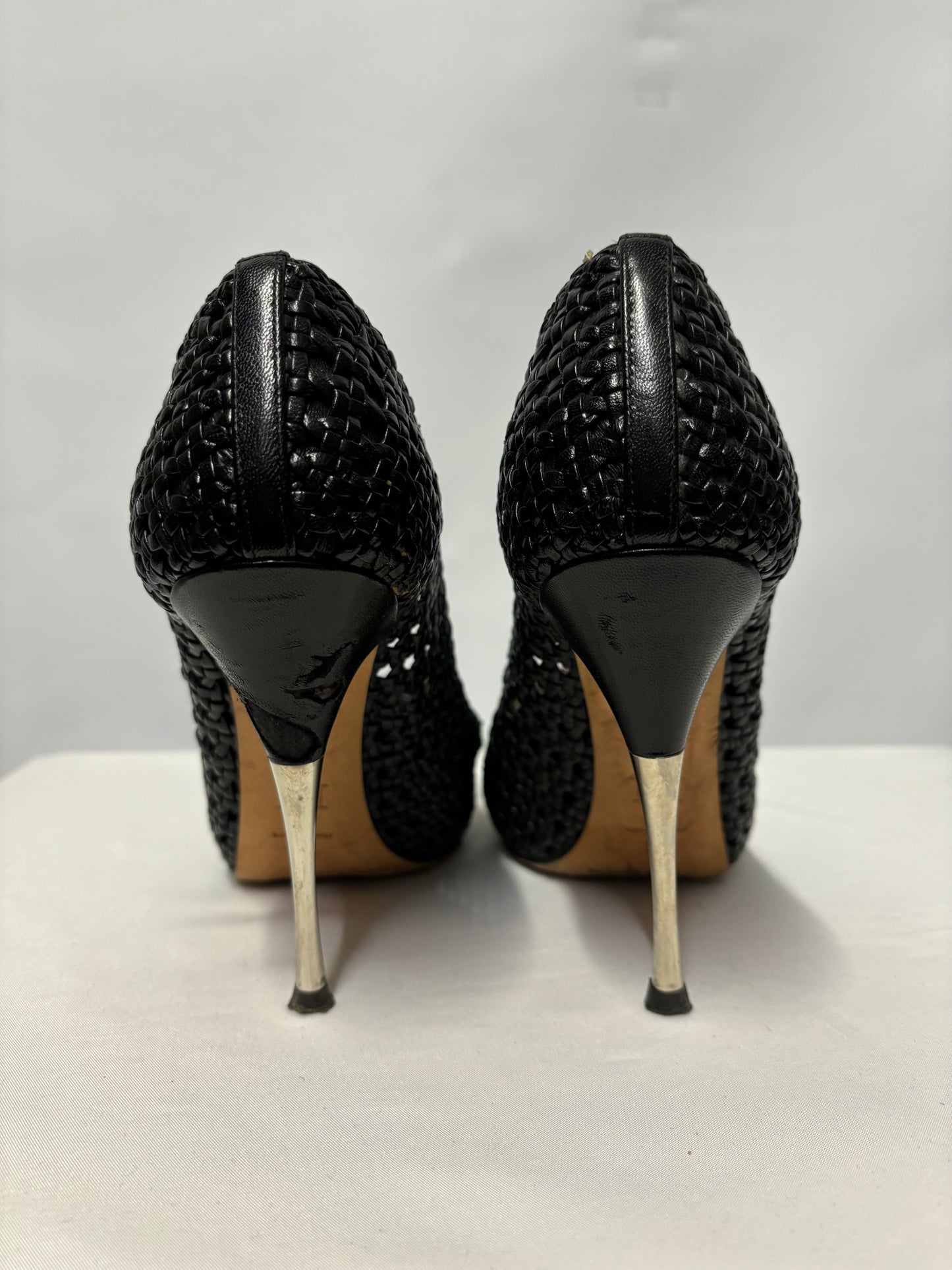 Alexander Mcqueen Black Leather Woven Stiletto Heels 3