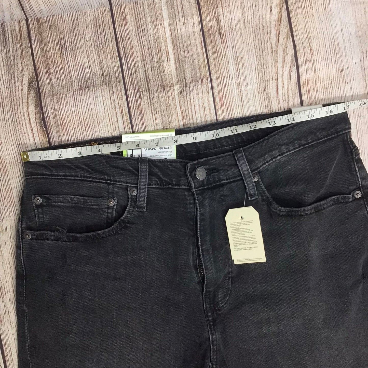 BNWT Levi's Dark Grey 512 Slim Taper Ripped Jeans Size W34 L30