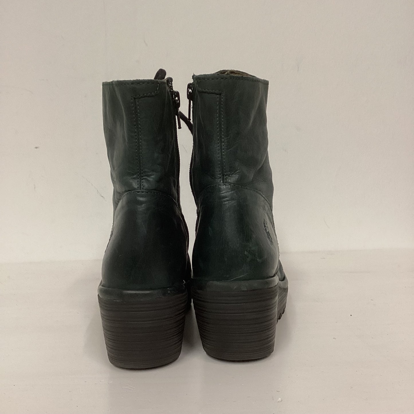 Fly London Green Leather Wedge Heeled Boots Size 39 (UK 6)