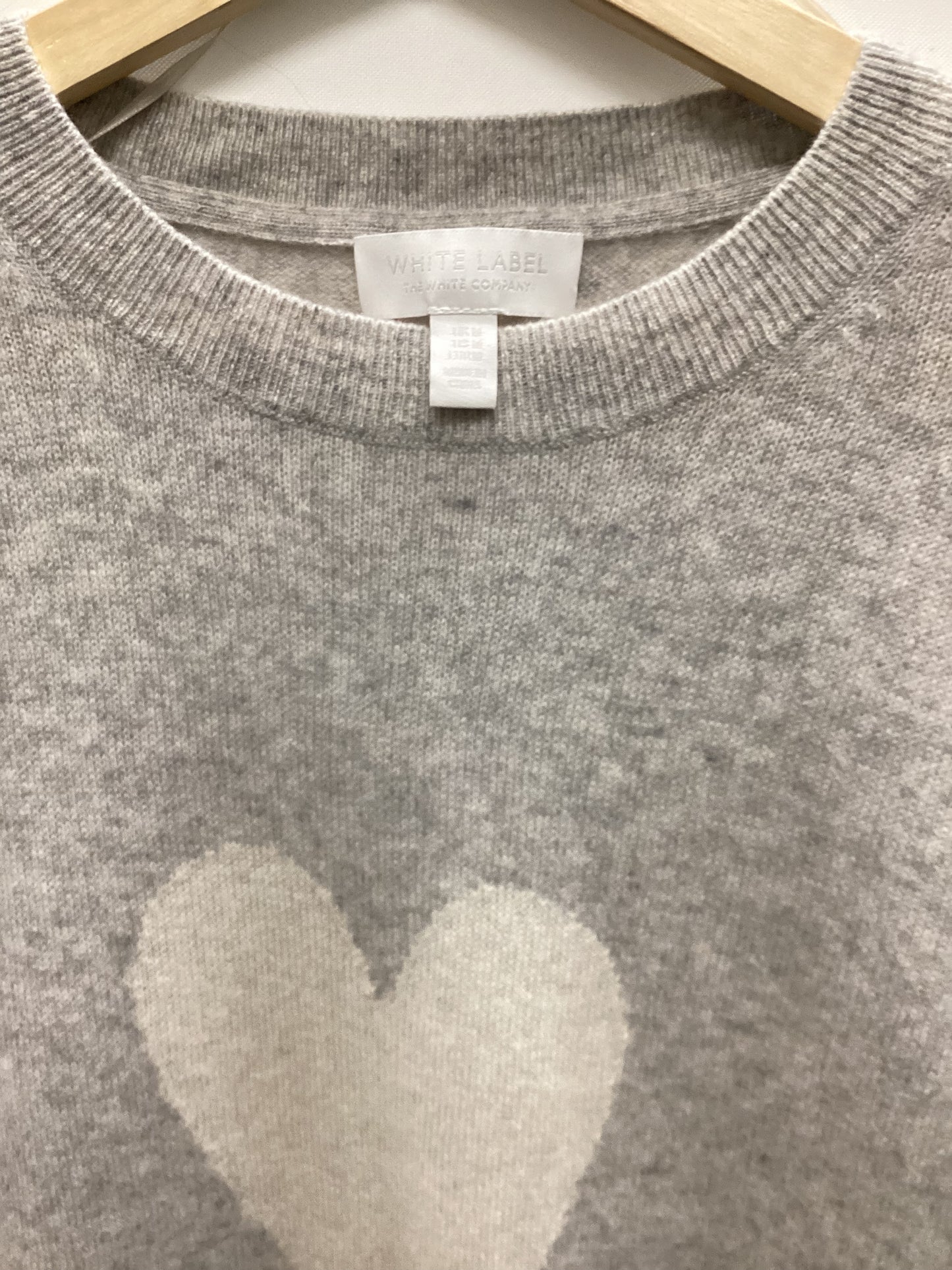 The White Company White Label 100% Cashmere Grey and White Heart Jumper Size M