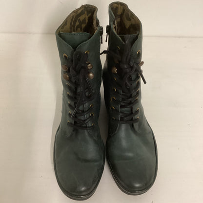 Fly London Green Leather Wedge Heeled Boots Size 39 (UK 6)