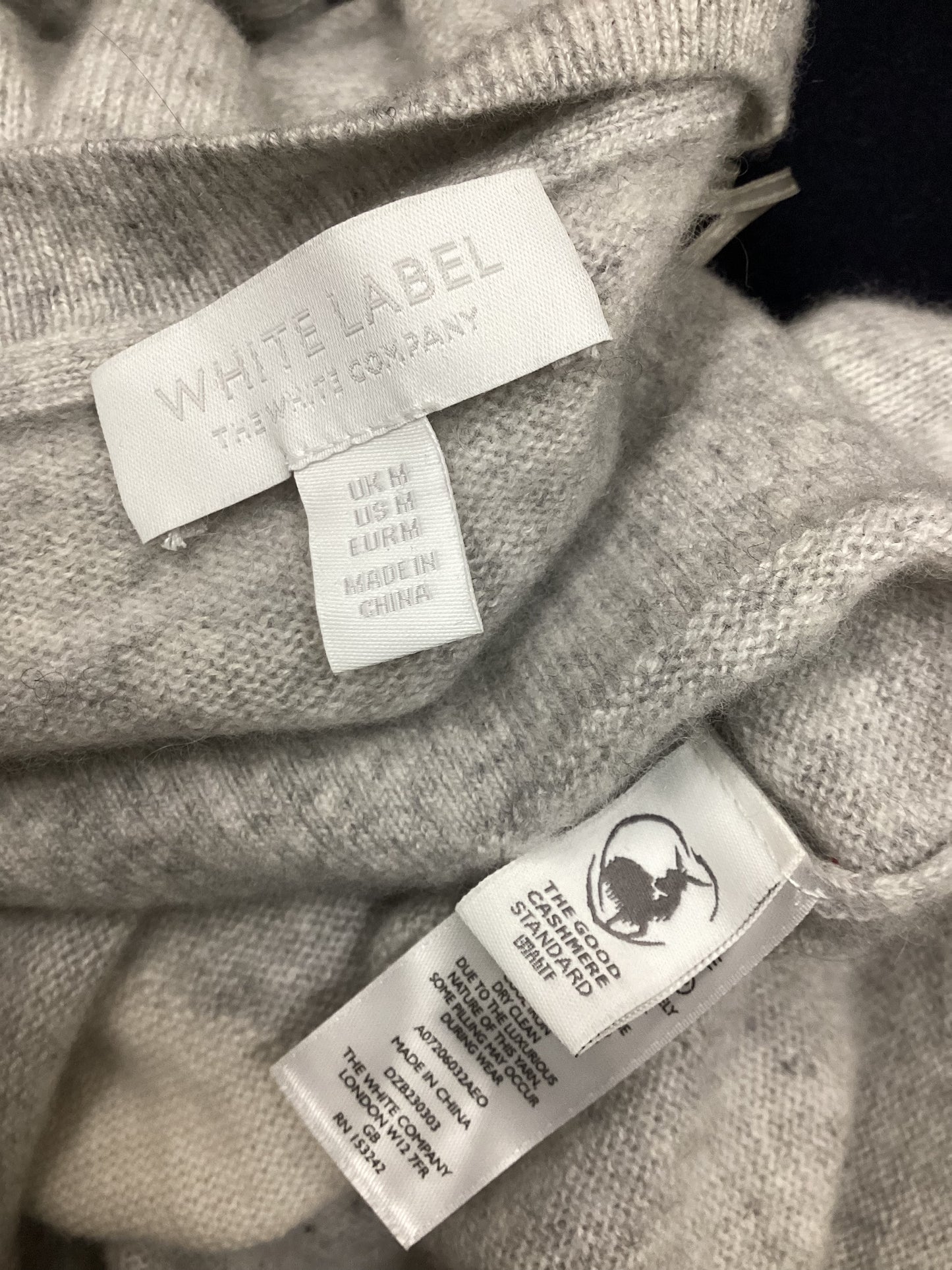 The White Company White Label 100% Cashmere Grey and White Heart Jumper Size M