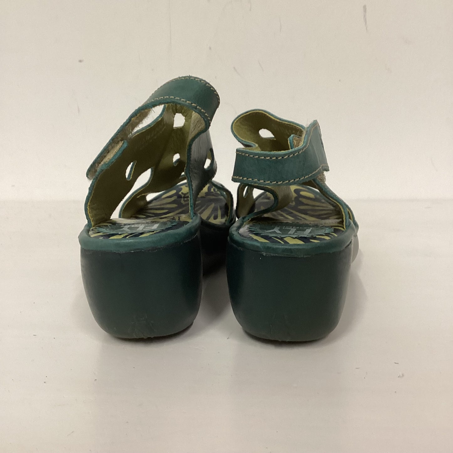 Fly London Green Leather Wedge Sandals Size 6 UK