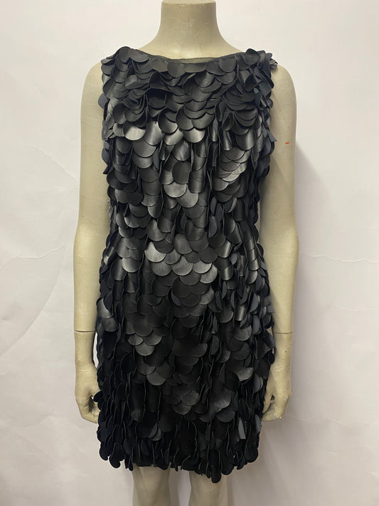 Karen Millen Black Sleeveless Leather-look Disc Mini Dress 8
