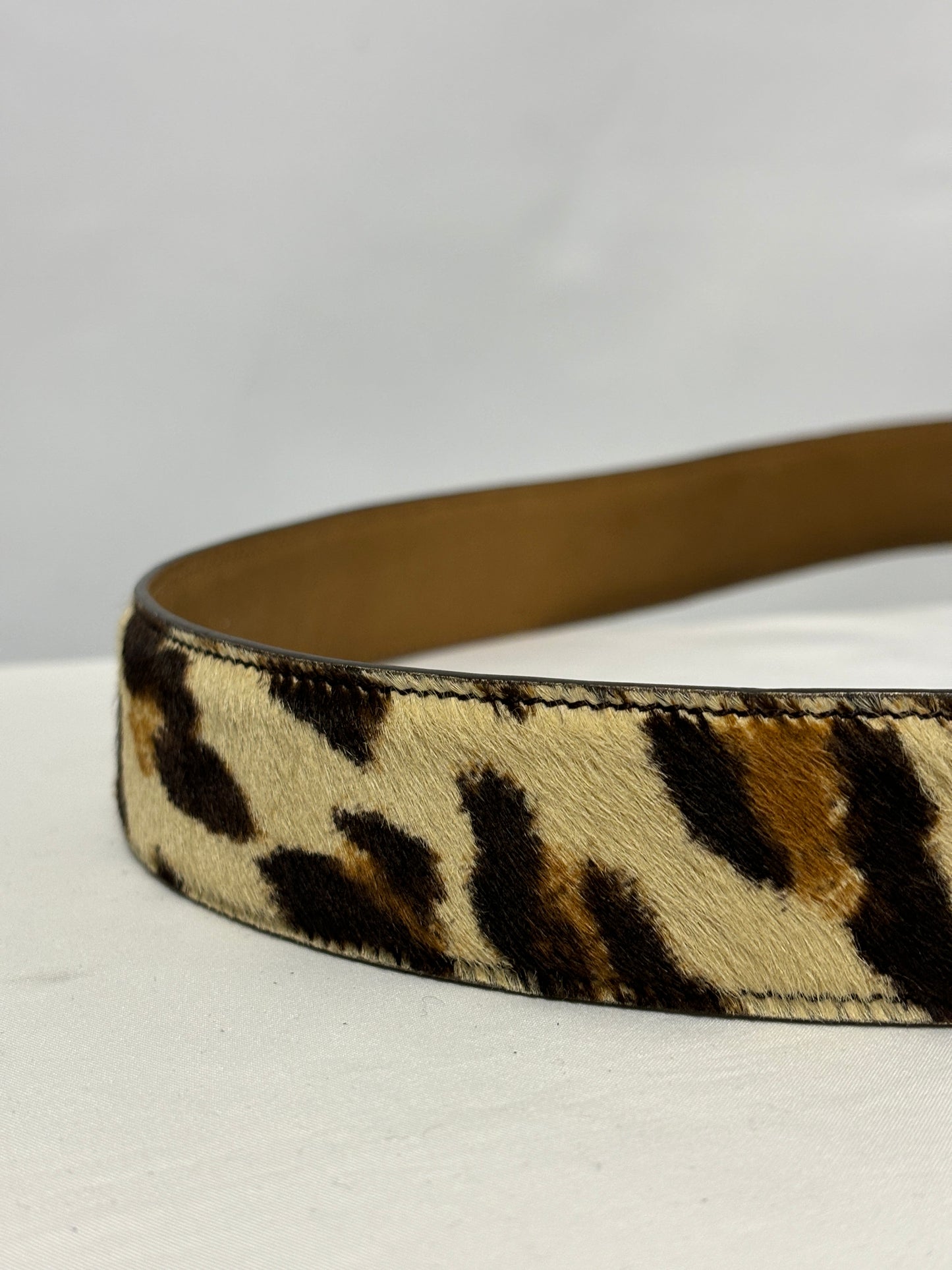 Prada Pony Hair and Oval Brass Buckle Cheetah Print Belt 34/85