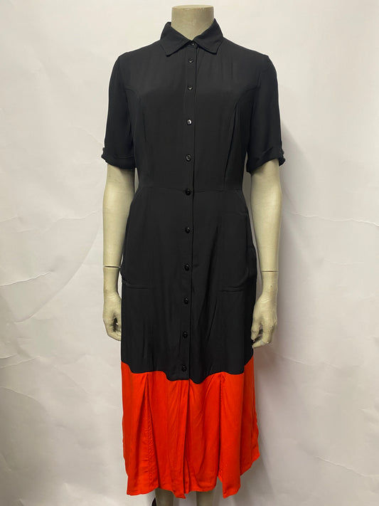 Sosandar Black and Red Colour-block Short Sleeve Shirt Dress Extra Small BNWT