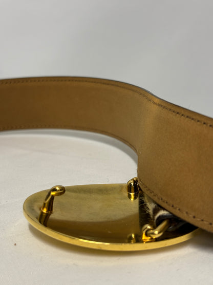 Prada Pony Hair and Oval Brass Buckle Cheetah Print Belt 34/85