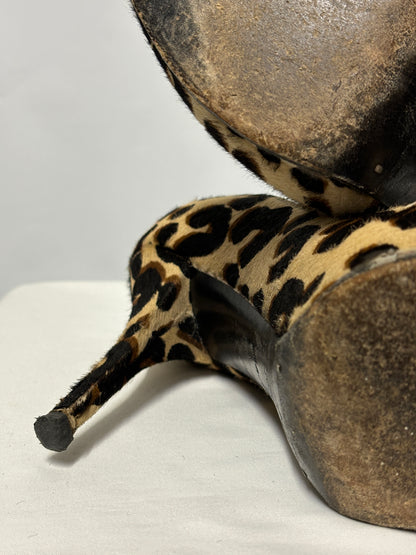 Louis Vuitton Pony Hair Leopard Print Peep Toe Heels 3.5