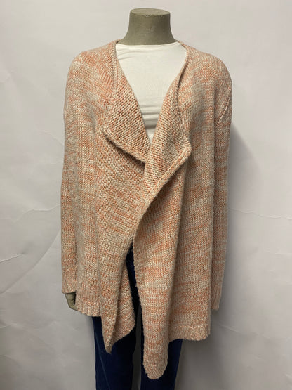 Hush Pink and White Chunky Knit Open Waterfall Cardigan Extra Small
