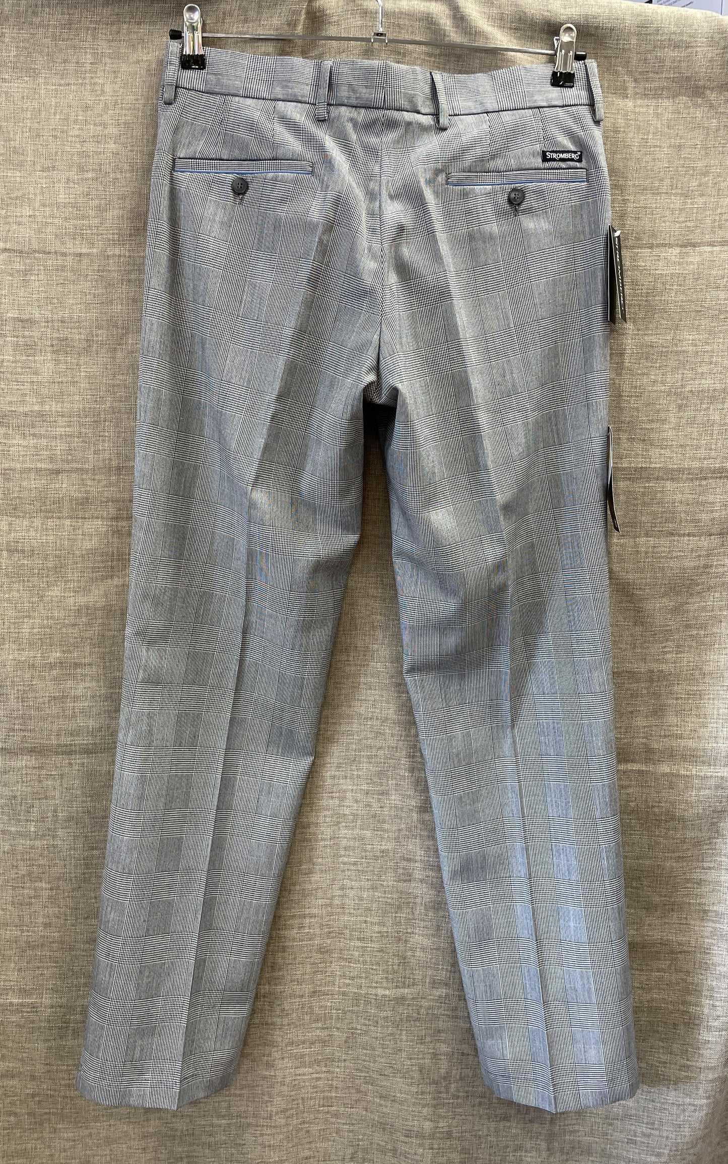 Stromberg New with Tags Grey White Checked Slim Fit Golf Trousers 33 Regular