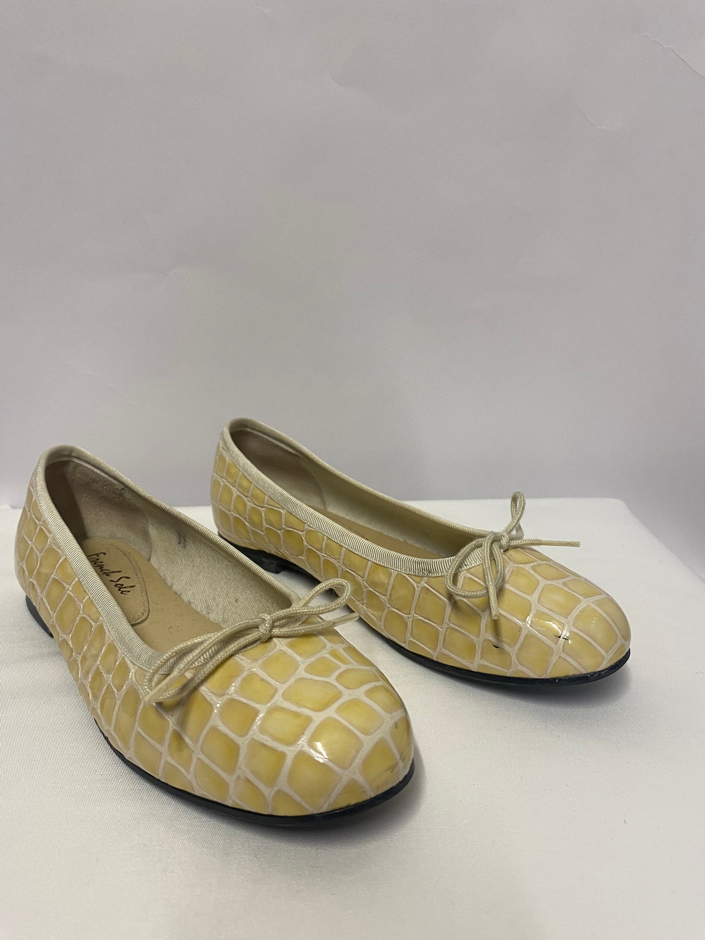 French Sole Girls Yellow Croc Effect Ballet Flat Shoes UK 1