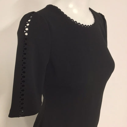 Calvin Klein Black Mini Dress w/Scallop Embroidered Detail Size 8 (4 on label)