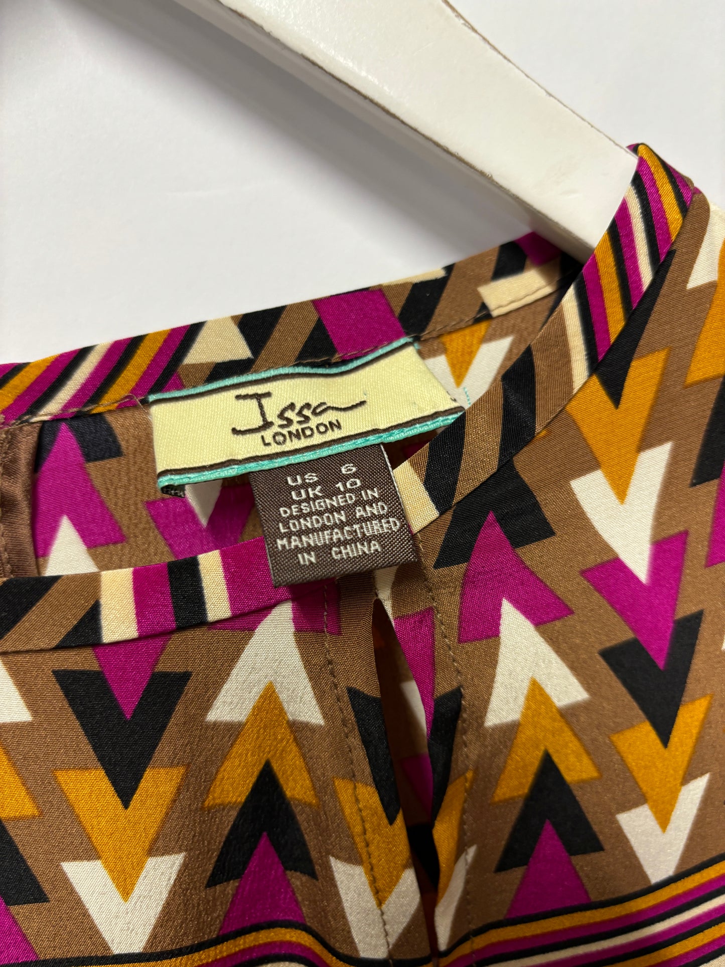 Issa London Multi-coloured Silk Geometric 60's Style Blouse 10