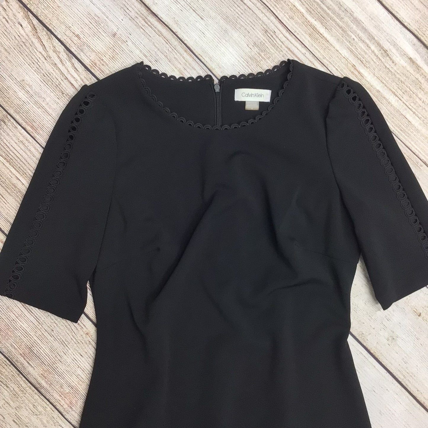 Calvin Klein Black Mini Dress w/Scallop Embroidered Detail Size 8 (4 on label)