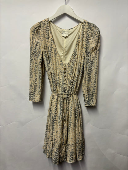 Reiss Cream Sketch Animal Pattern Long Sleeve Dress 6