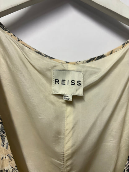 Reiss Cream Sketch Animal Pattern Long Sleeve Dress 6