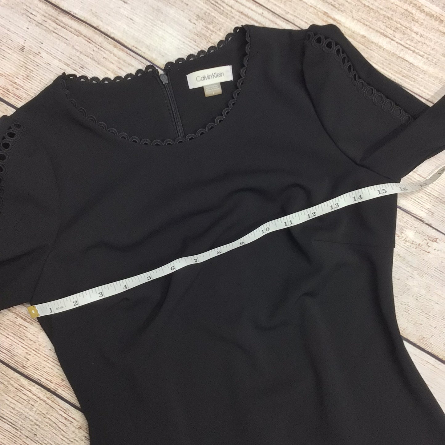 Calvin Klein Black Mini Dress w/Scallop Embroidered Detail Size 8 (4 on label)
