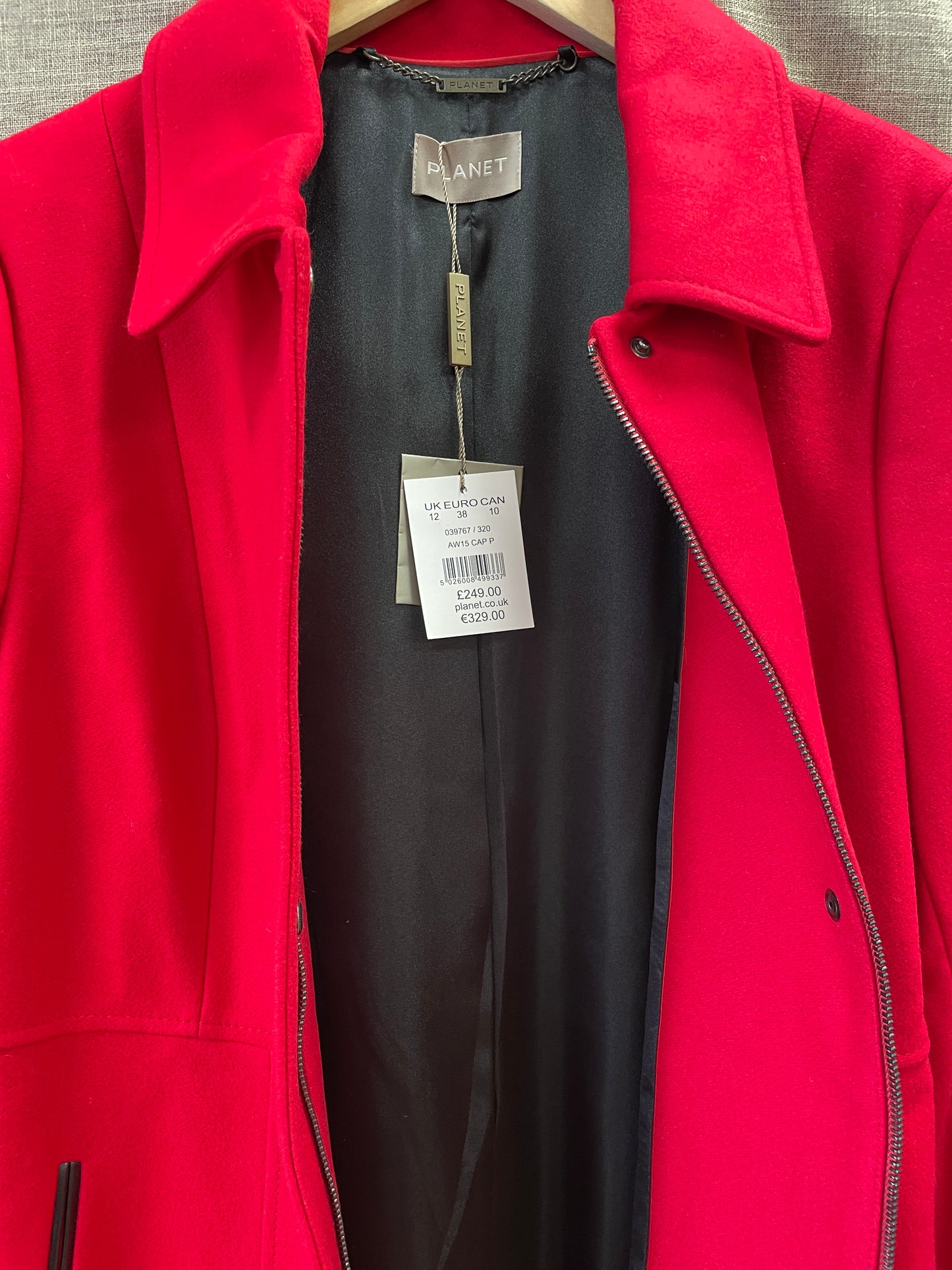 Planet New with Tags Red Wool Cashmere Blend 3/4 Coat UK 12