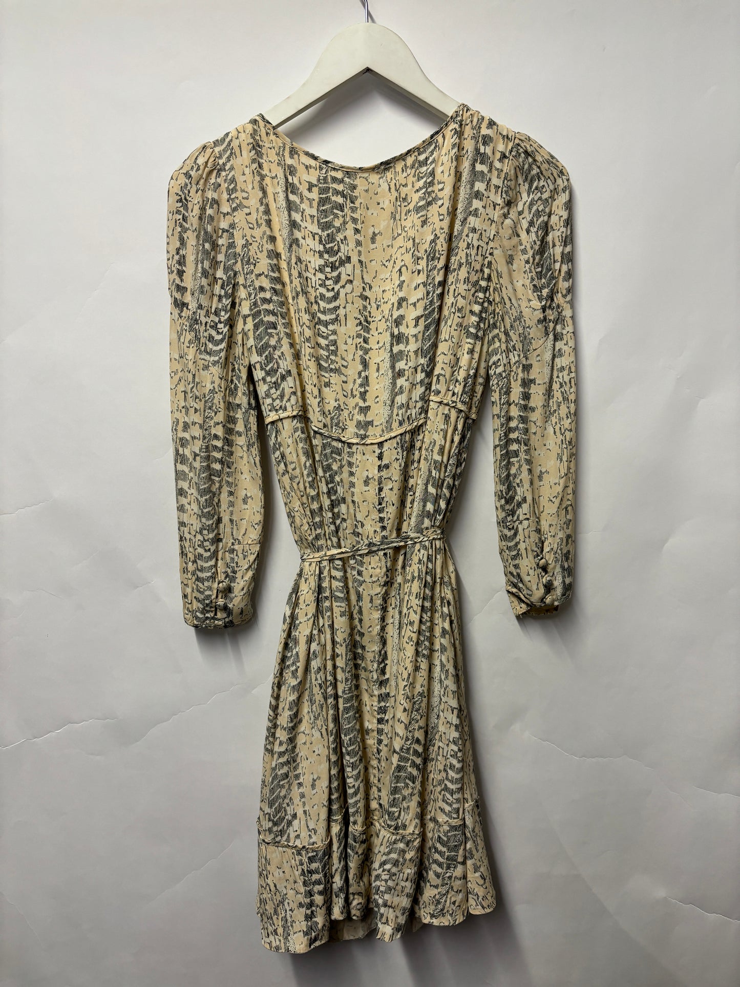 Reiss Cream Sketch Animal Pattern Long Sleeve Dress 6