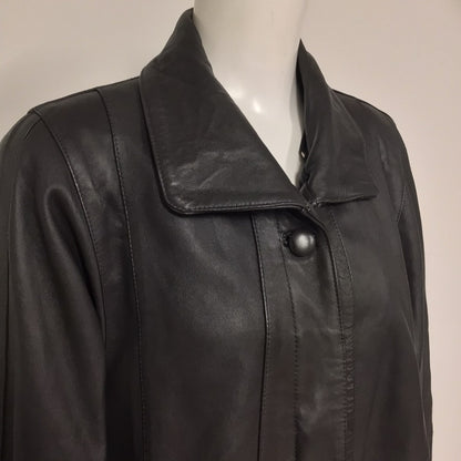 Unbranded Dark Brown Long Leather Coat w/Thin Quilted Lining Size L