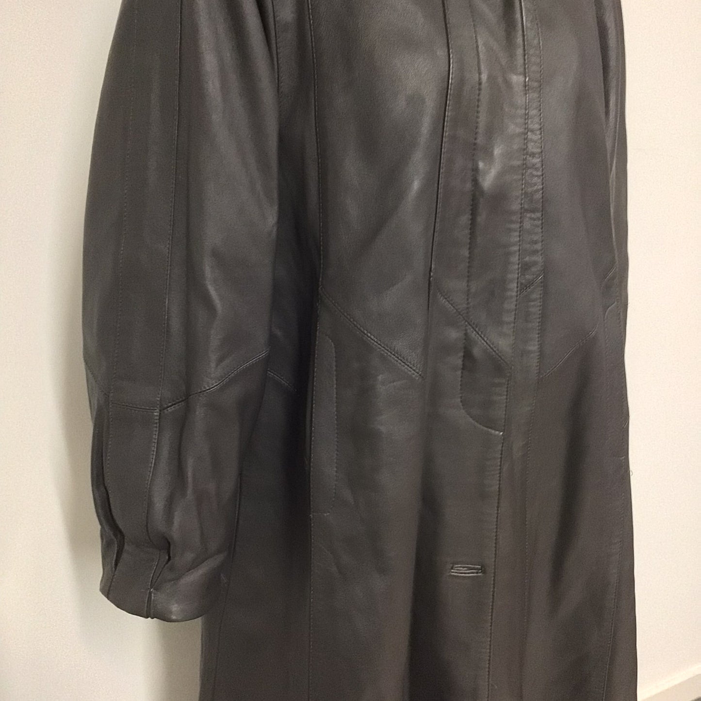 Unbranded Dark Brown Long Leather Coat w/Thin Quilted Lining Size L