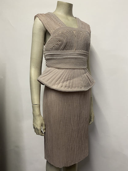 Alberta Ferretti Taupe Pink Structured Dress Size 10