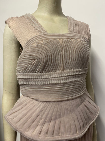 Alberta Ferretti Taupe Pink Structured Dress Size 10