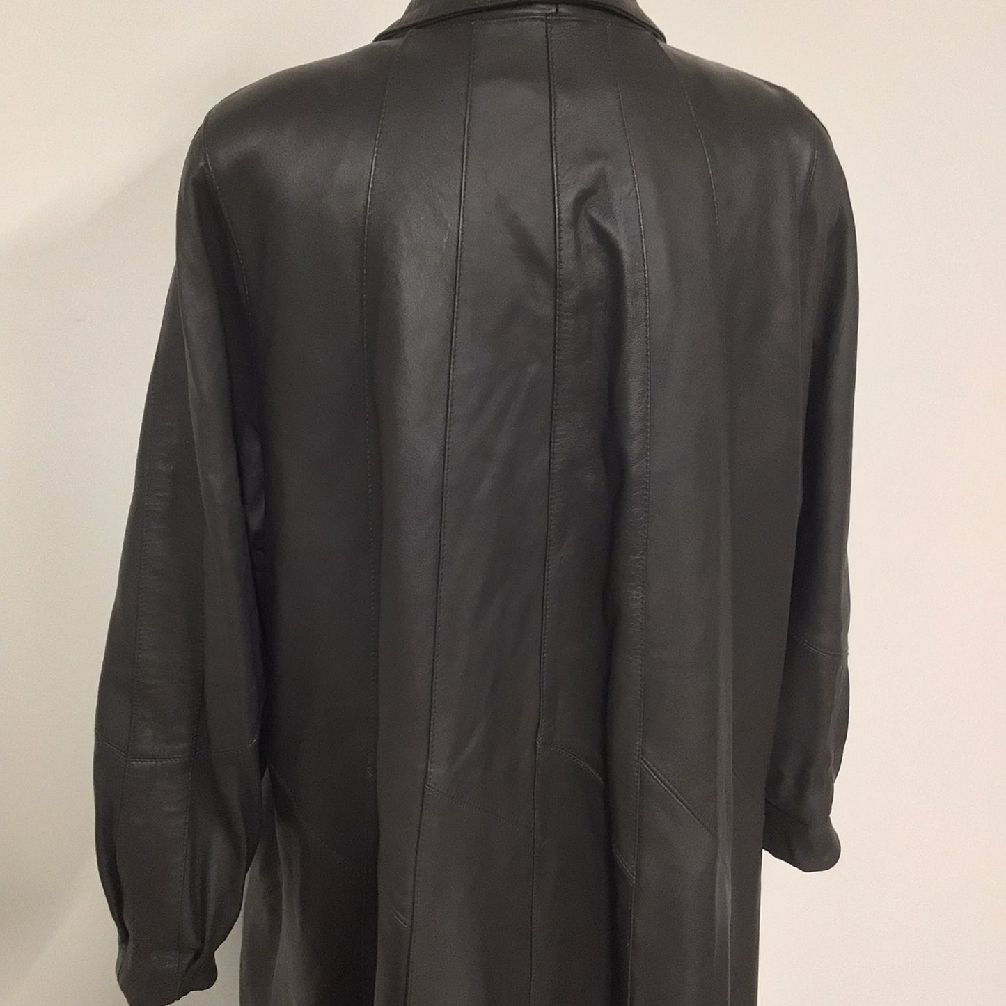 Unbranded Dark Brown Long Leather Coat w/Thin Quilted Lining Size L