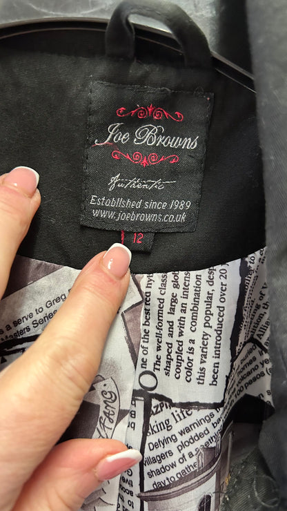 Joe Brown Black Short Trench Coat, size 12, beautiful lining and stylish design