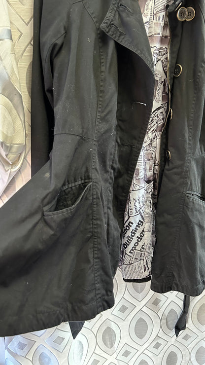 Joe Brown Black Short Trench Coat, size 12, beautiful lining and stylish design